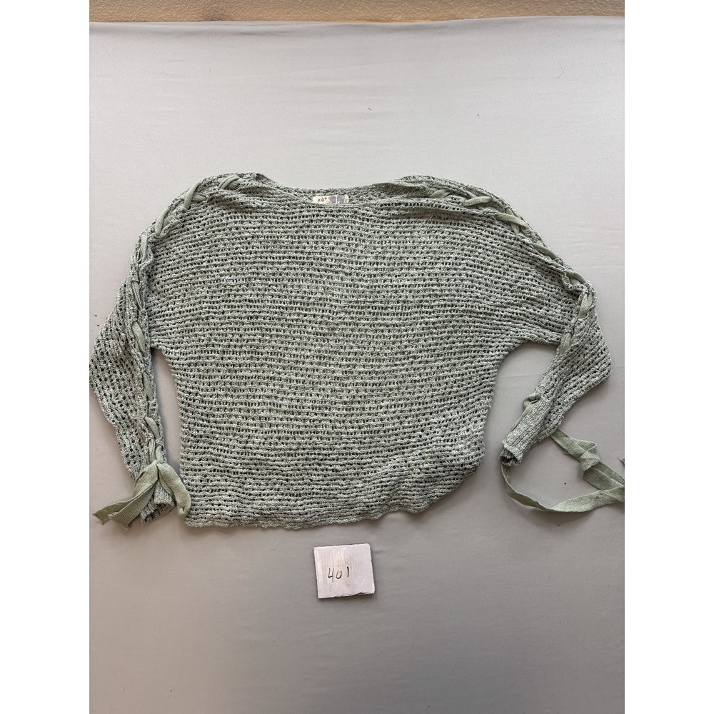 Jolt Womens Sage Green Open Knit Lace Up Sleeve Dolman Sweater Cropped Medium